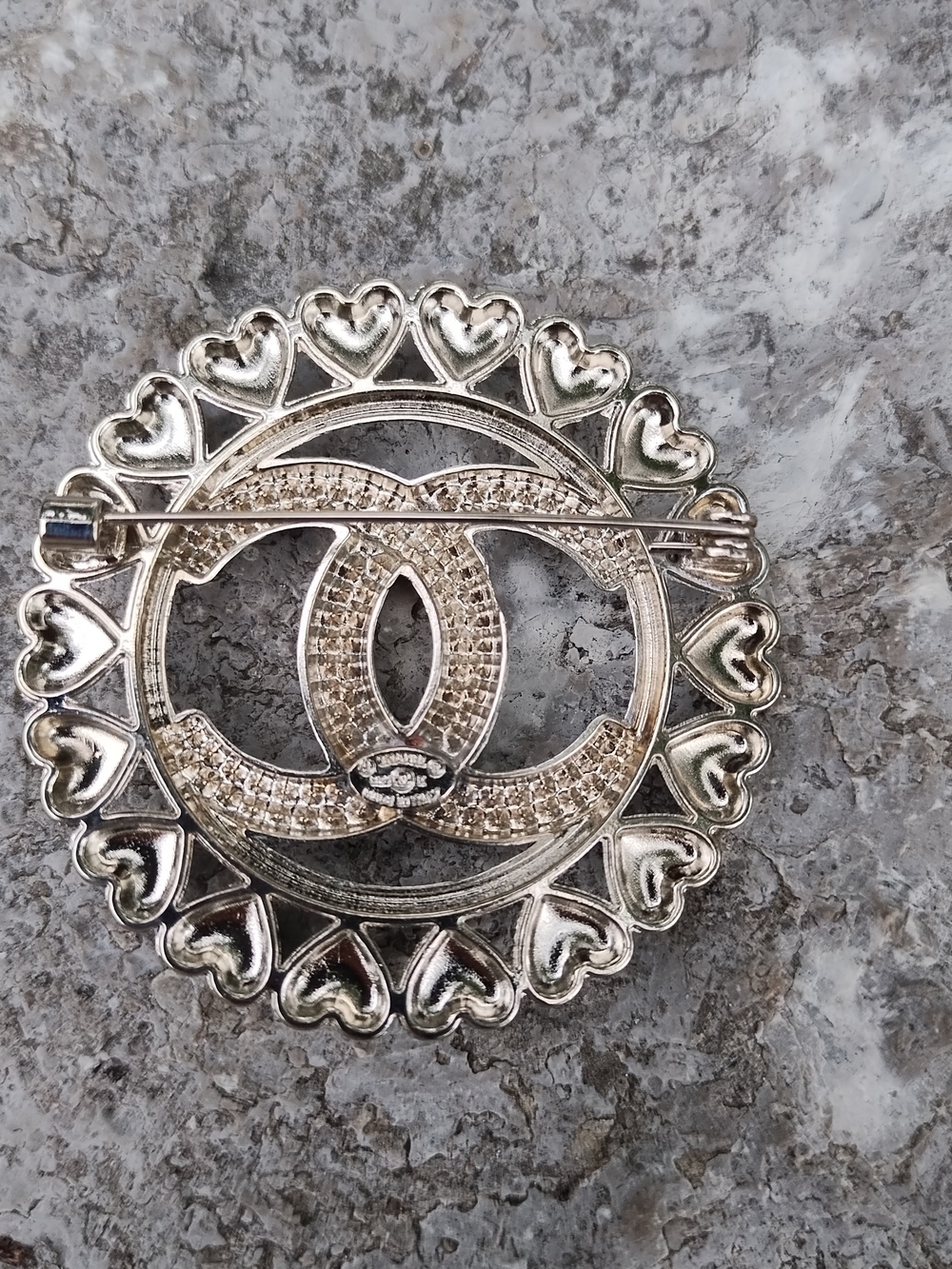 Silver-Tone Heart Frame Crystal Brooch - Women Jewelry